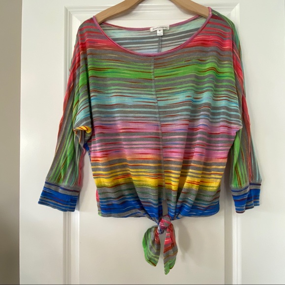 JohnPaulRichard Colorful Striped Tie Front Knit Sweater/Top - Picture 2 of 11